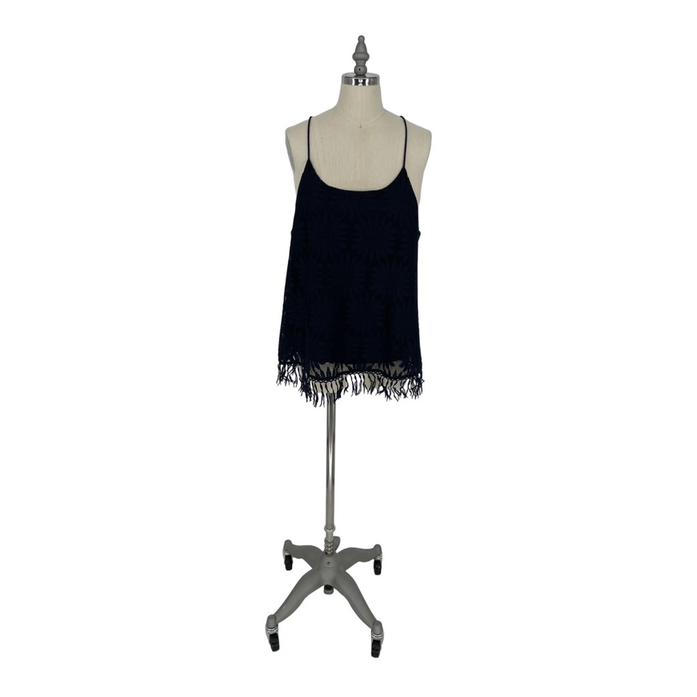 She and Sky Spaghetti Strap Fringe Camisole - Navy Blue $49